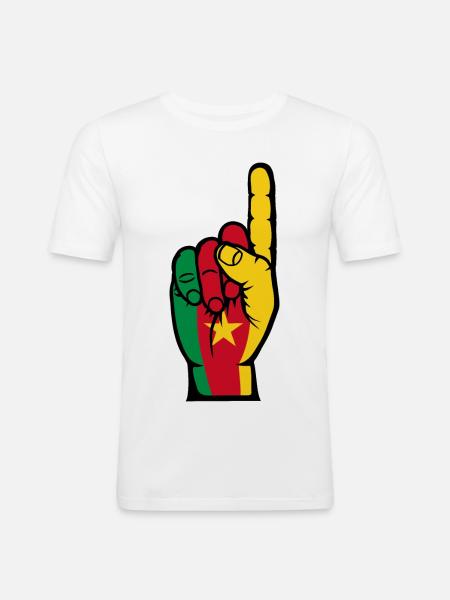 Kamerun Flagge Nummer 1 - Männer Slim Fit T-Shirt - Weiß