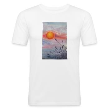 Sunset Over Meadow Wildflowers Grass Wheat - Men's Slim Fit T-Shirt - white - Front - Nik (191cm)