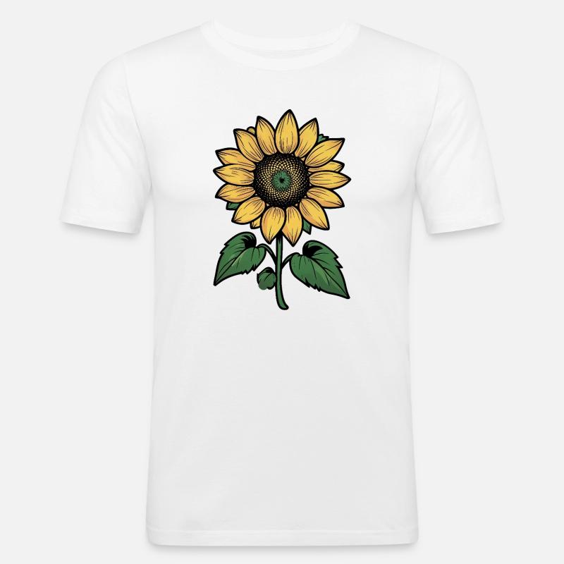 Disegno a linee di girasole - Maglietta aderente da uomo - bianco