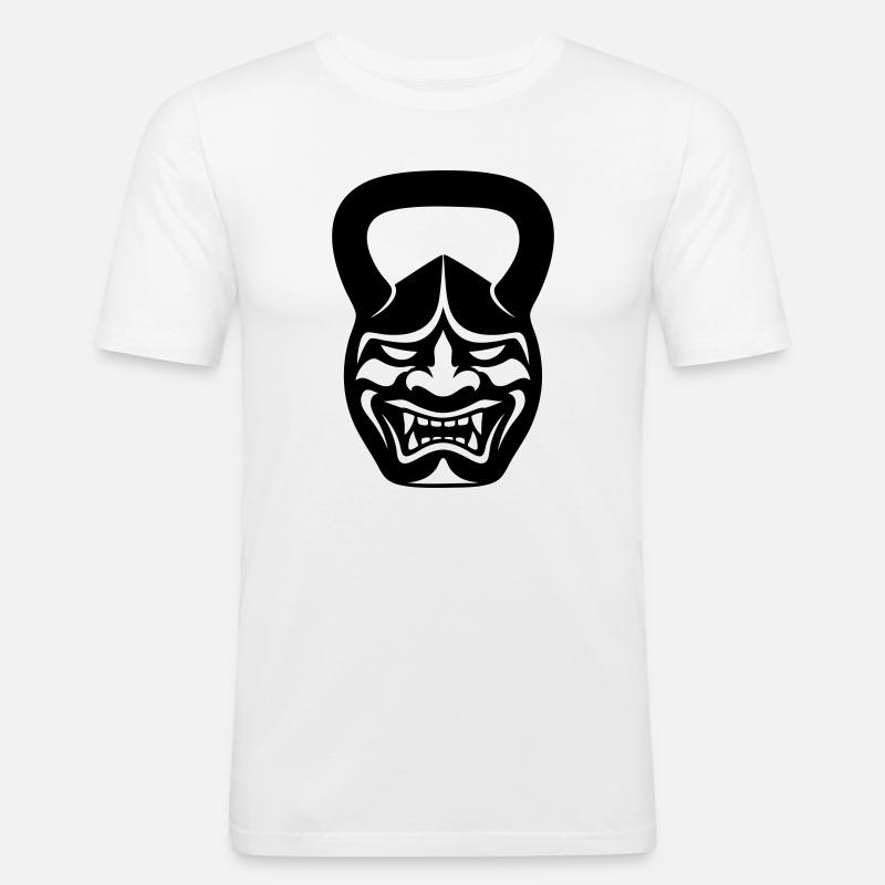 Gym Kettlebell Samurai Maske  - Männer Slim Fit T-Shirt - Weiß