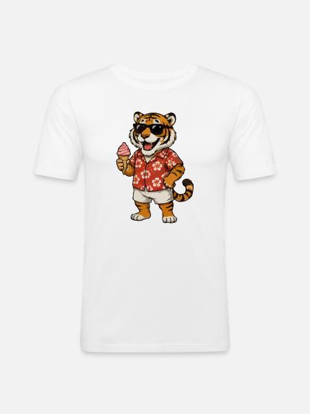 Hawaii-Tiger mit Eis-Sommerlook - Men's Slim Fit T-Shirt - white