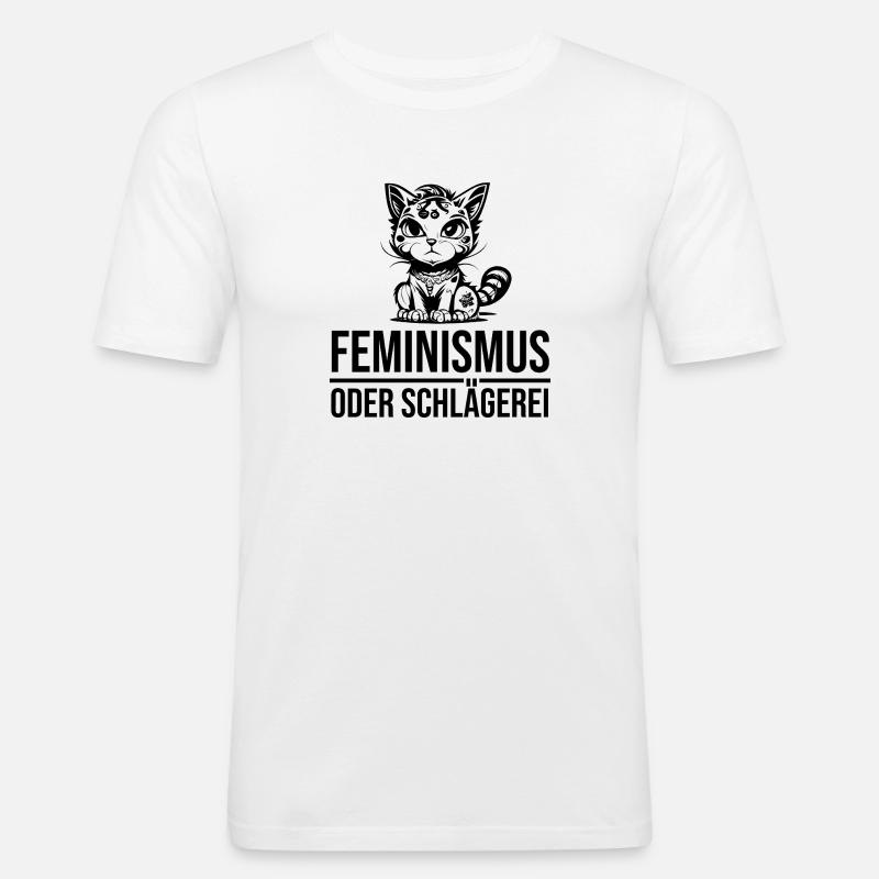 Feminismus oder Schlägerei - Männer Slim Fit T-Shirt - Weiß