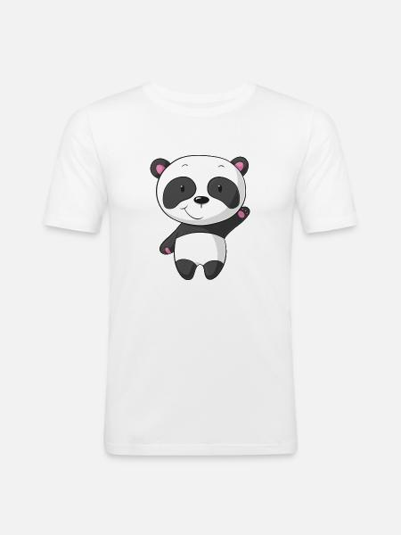 Winkender Comic Panda - Männer Slim Fit T-Shirt - Weiß