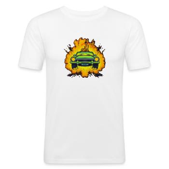 Auto, Explosion - Männer Slim Fit T-Shirt - Weiß - Vorne - Nik (191cm)