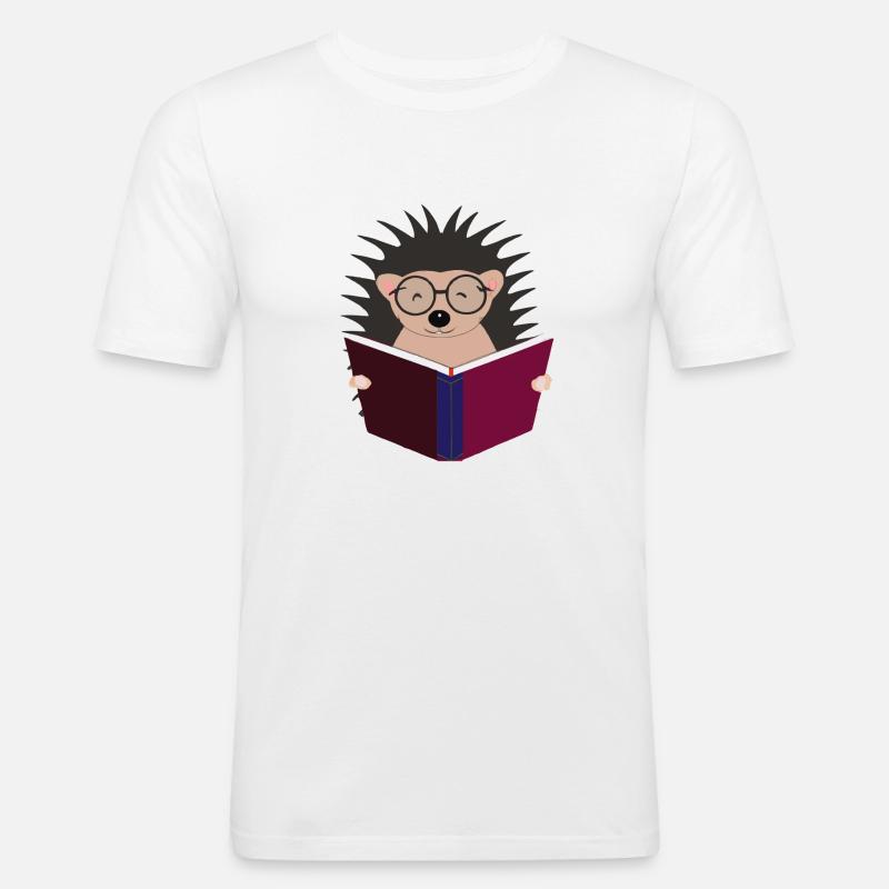 Igel liest Buch Illustration Geschenk - Männer Slim Fit T-Shirt - Weiß