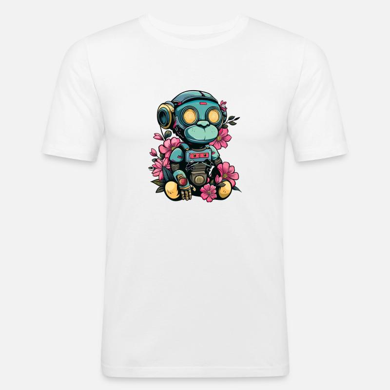 Cyborg Monkey - Männer Slim Fit T-Shirt - Weiß