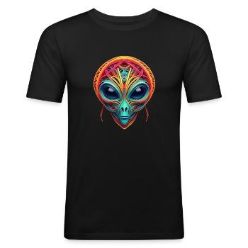Außerirdischer Science Fiction Alien Kopf - Männer Slim Fit T-Shirt - Schwarz - Vorne - Nik (191cm)