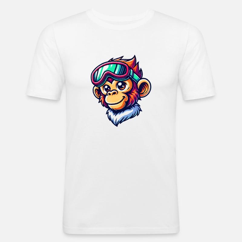 Affe Skibrille Comic - Männer Slim Fit T-Shirt - Weiß