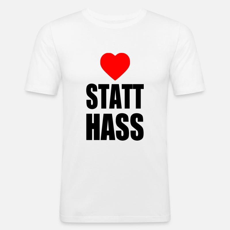 Herz statt hass - Männer Slim Fit T-Shirt - Weiß