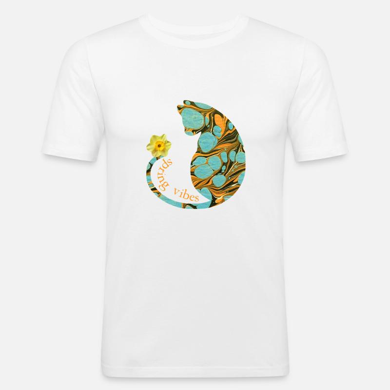 katze mit blume e 204 - Männer Slim Fit T-Shirt - Weiß