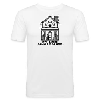Love Librarian: Umarmungen und Küsse im Regal aufbewahren - Männer Slim Fit T-Shirt - Weiß - Vorne - Nik (191cm)
