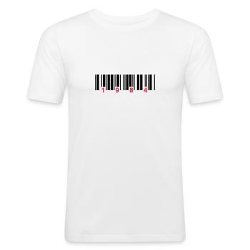 barcode 1984 - Männer Slim Fit T-Shirt - Weiß - Vorne - Nik (191cm)