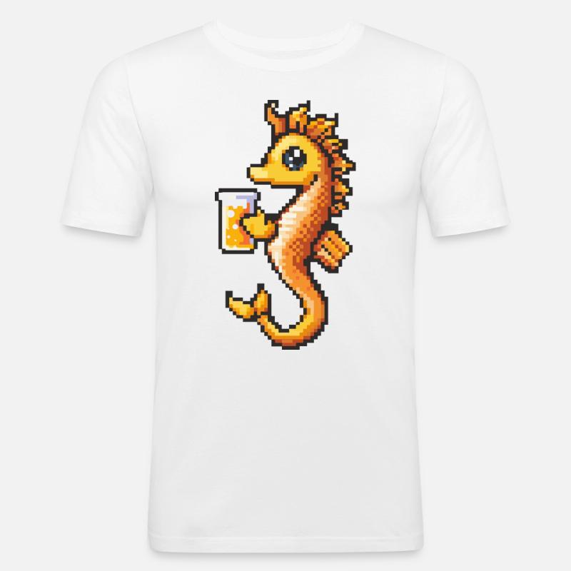 Seepferd Bier Pixel - Männer Slim Fit T-Shirt - Weiß