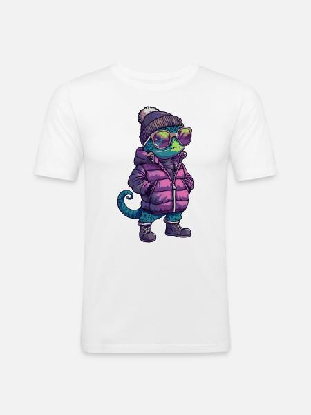 Chameleon Cool Comic - Männer Slim Fit T-Shirt - Weiß