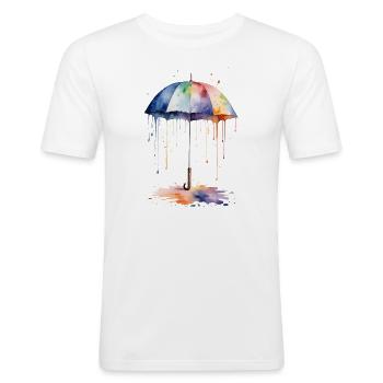 Aquarell Regenschirm blüht mit Farbe - Männer Slim Fit T-Shirt - Weiß - Vorne - Nik (191cm)