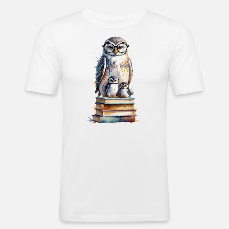 Gelehrte Eule - Aquarell - Männer Slim Fit T-Shirt - Weiß
