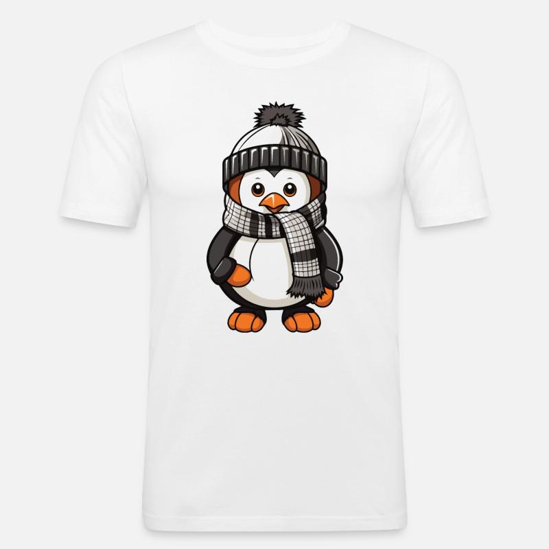 Pinguin Winter Comic - Männer Slim Fit T-Shirt - Weiß