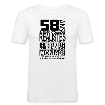 58 ans / anniversaire 58 ans / t-shirt 58 ans - T-shirt près du corps Homme - blanc - Devant - Nik (191cm)