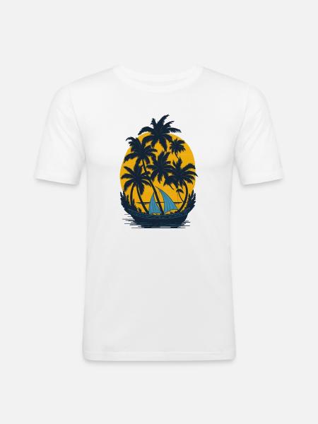 Sunset on the palm boat - Men's Slim Fit T-Shirt - white