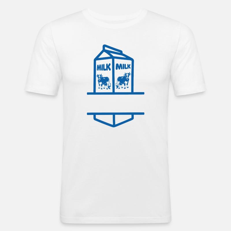 Blauer Milchkarton mit Kuh-eigenem Text - Männer Slim Fit T-Shirt - Weiß