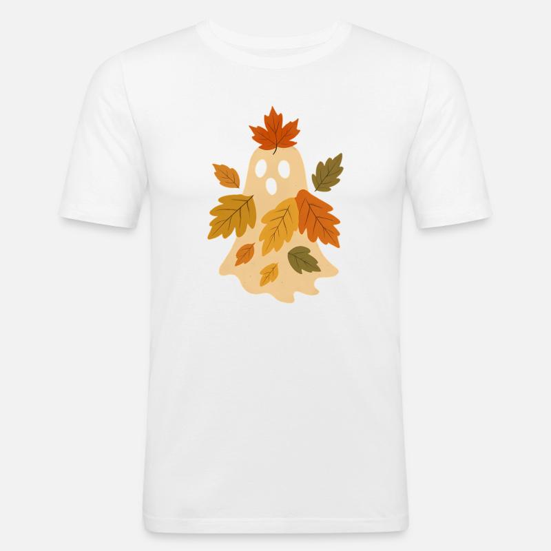 Herbstgeist mit Blättern - Männer Slim Fit T-Shirt - Weiß