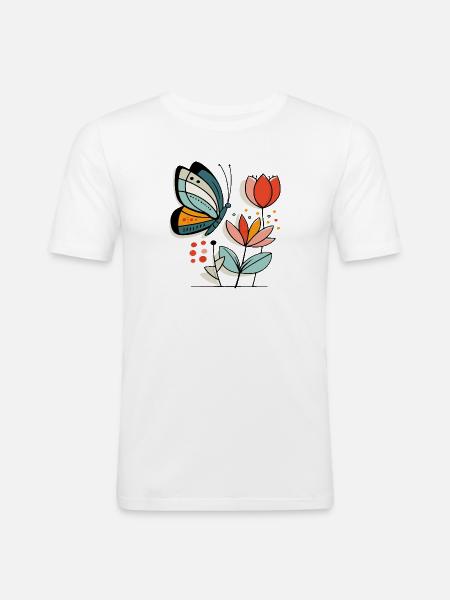 Butterfly flies to flowers - Men's Slim Fit T-Shirt - white