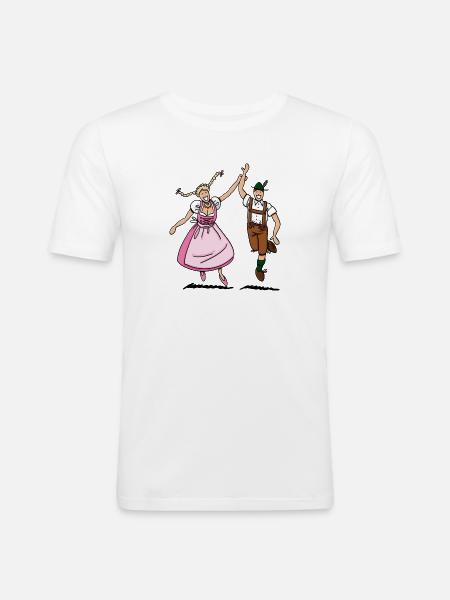 pair in Dirndl and Lederhosen - Men's Slim Fit T-Shirt - white