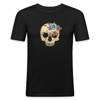 Conception de crâne de fleur inspirée de la vieille école - T-shirt près du corps Homme - noir - Devant - Nik (191cm)