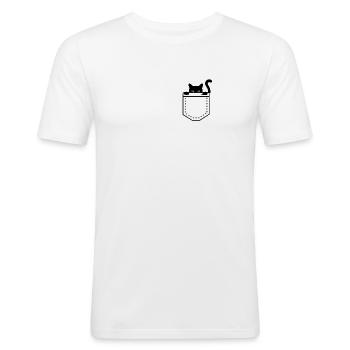Funny cat looking out of his pocket - Men's Slim Fit T-Shirt - white - Front - Nik (191cm)