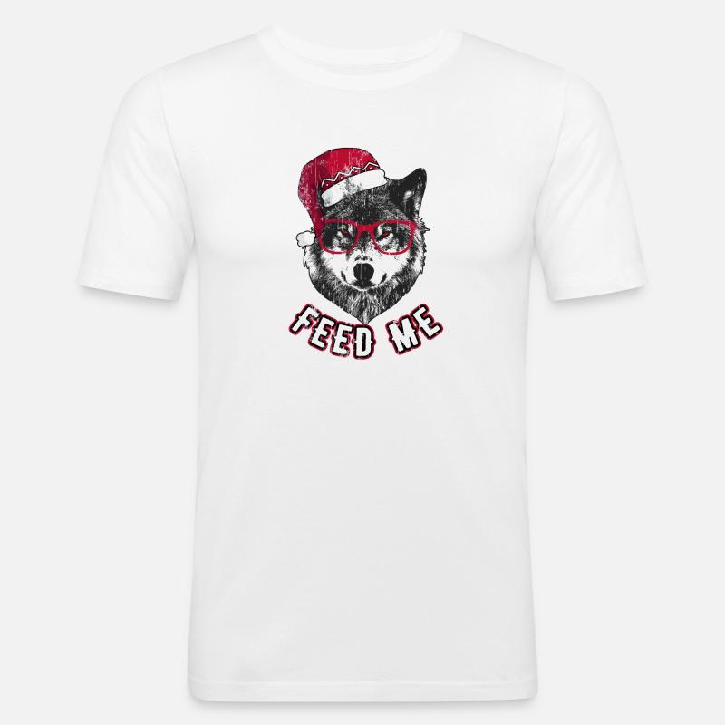 Feed Me – Grumpy Christmas Wolf - Männer Slim Fit T-Shirt - Weiß