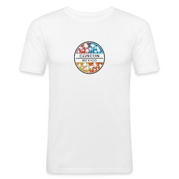 Cancun Mexique Palmier Souvenir de vacances élégant - T-shirt près du corps Homme - blanc - Devant - Nik (191cm)