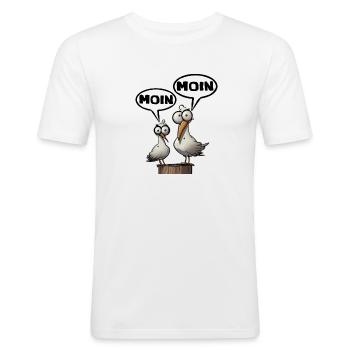 Morgenmuffel Spruch moin moin Möwen - Männer Slim Fit T-Shirt - Weiß - Vorne - Nik (191cm)