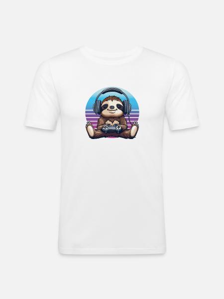 Sloth gaming Retro - Men's Slim Fit T-Shirt - white