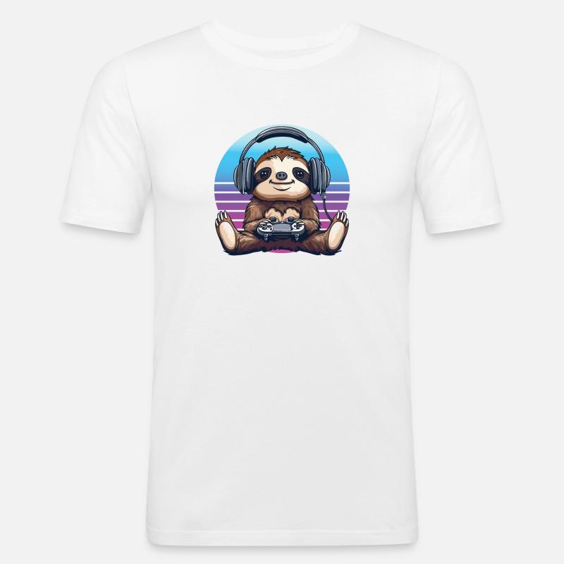 Faultier gaming Retro - Männer Slim Fit T-Shirt - Weiß