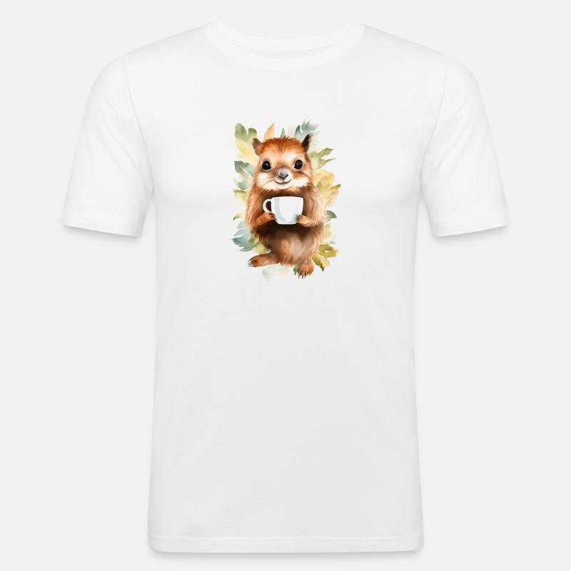 Eichhörnchen mit Kaffee -Aquarellstil - Männer Slim Fit T-Shirt - Weiß