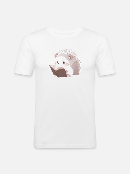 Lecture de hérisson mignon - T-shirt près du corps Homme - blanc