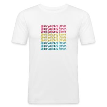 Funny Meme Uhhh I Switched Baristas - Männer Slim Fit T-Shirt - Weiß - Vorne - Nik (191cm)