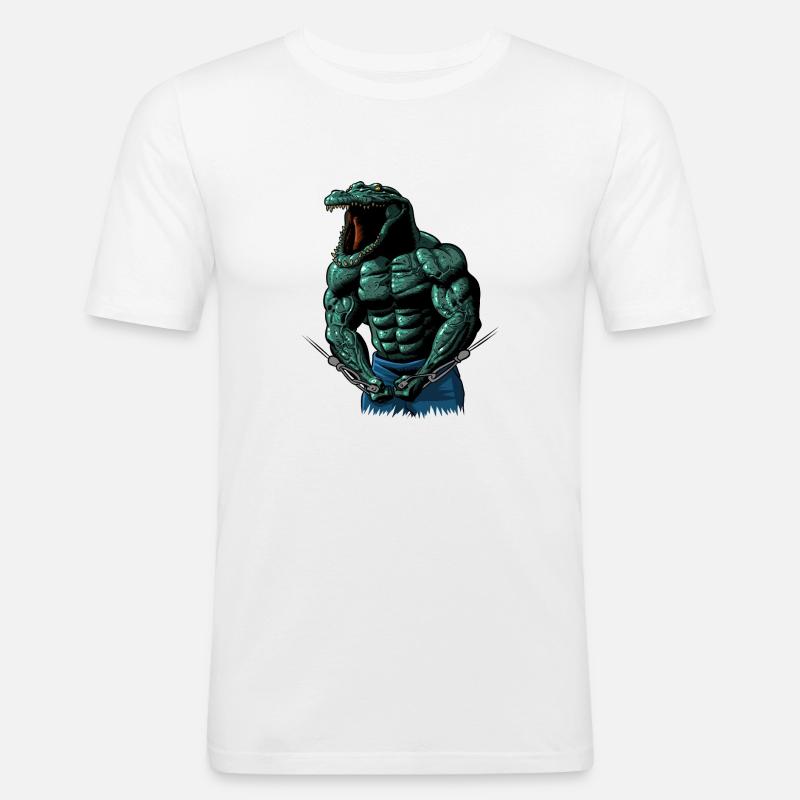 Krokodiltraining - Männer Slim Fit T-Shirt - Weiß