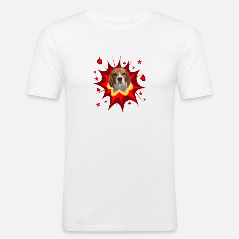 Comic Hund Design - Pow - Beagle - Männer Slim Fit T-Shirt - Weiß