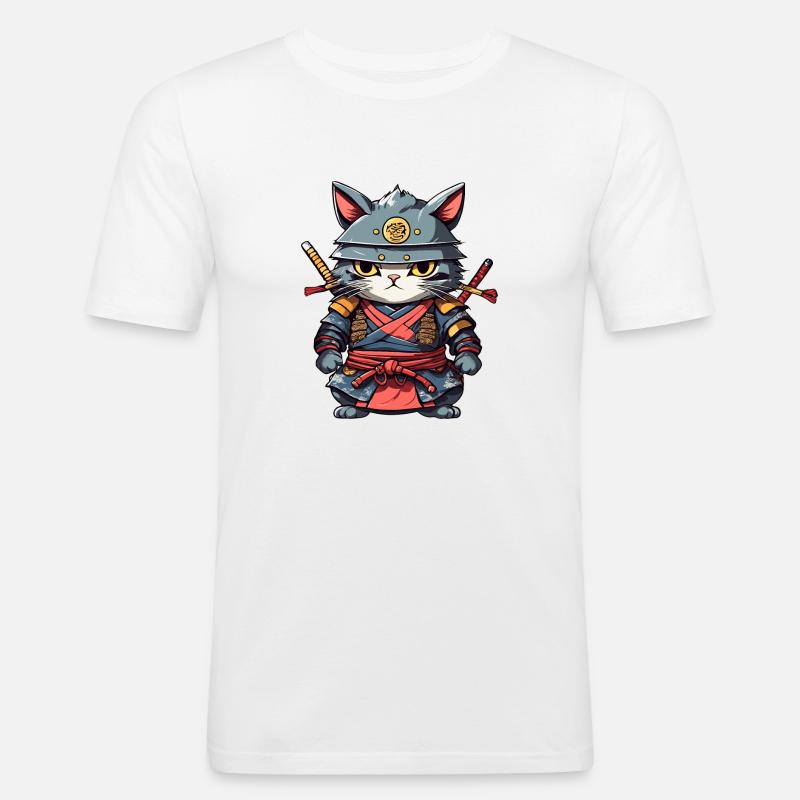 Samurai-Katze #17 - Männer Slim Fit T-Shirt - Weiß