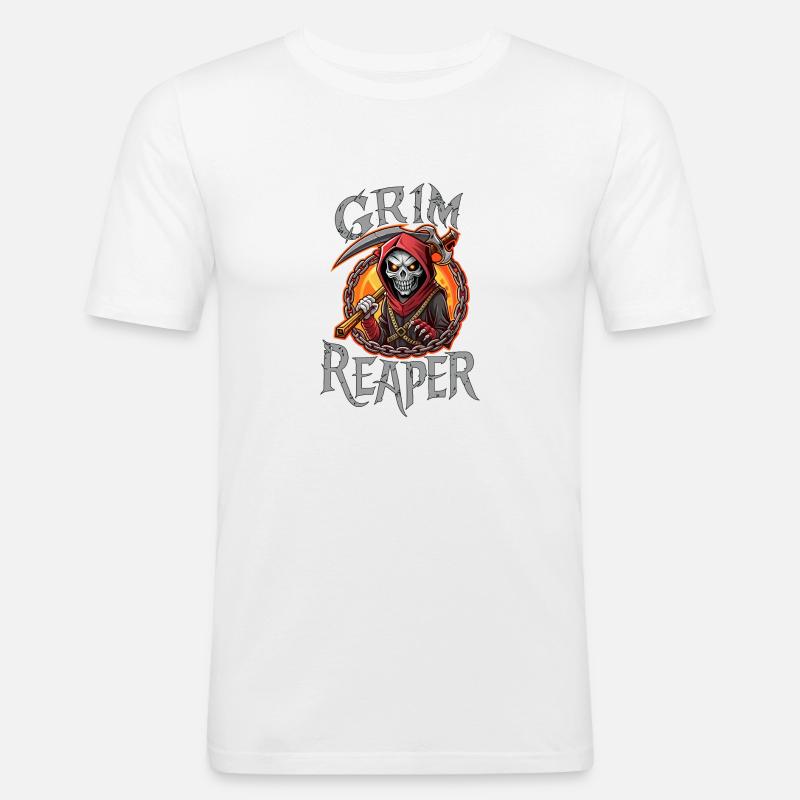 SCHÄDEL, SENSENMANN - Männer Slim Fit T-Shirt - Weiß