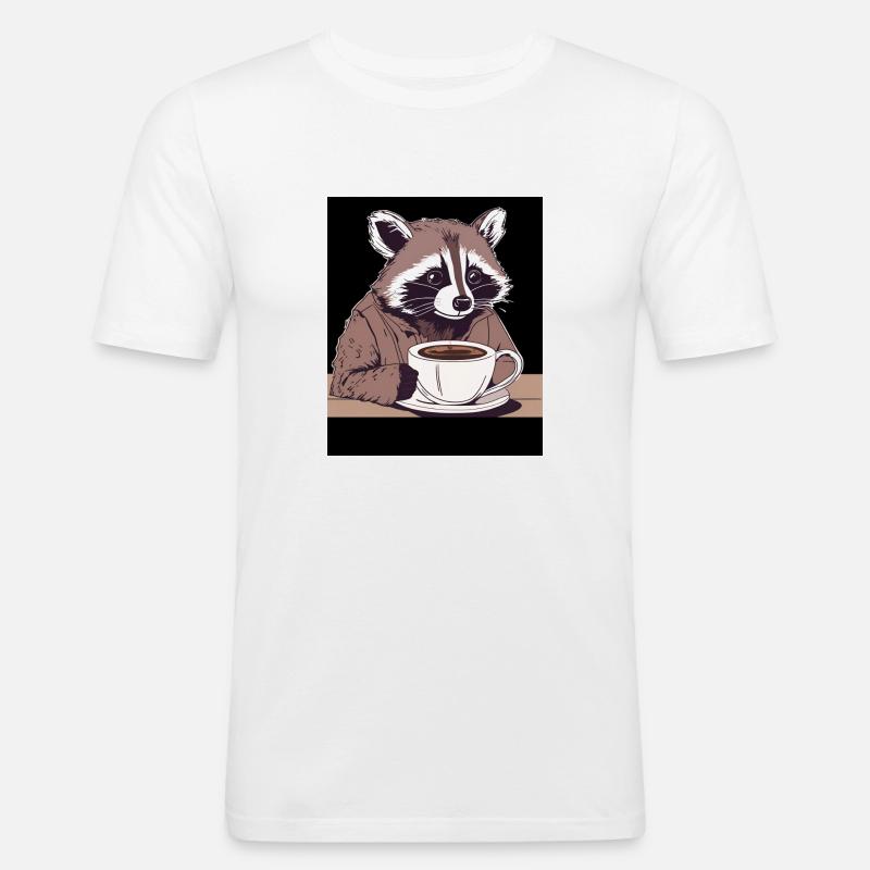Waschbär mit Kaffee - Männer Slim Fit T-Shirt - Weiß