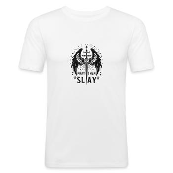 Pray then Slay - Men's Slim Fit T-Shirt - white - Front - Nik (191cm)