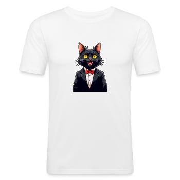 Dapper Black Cat in Tuxedo - Men's Slim Fit T-Shirt - white - Front - Nik (191cm)