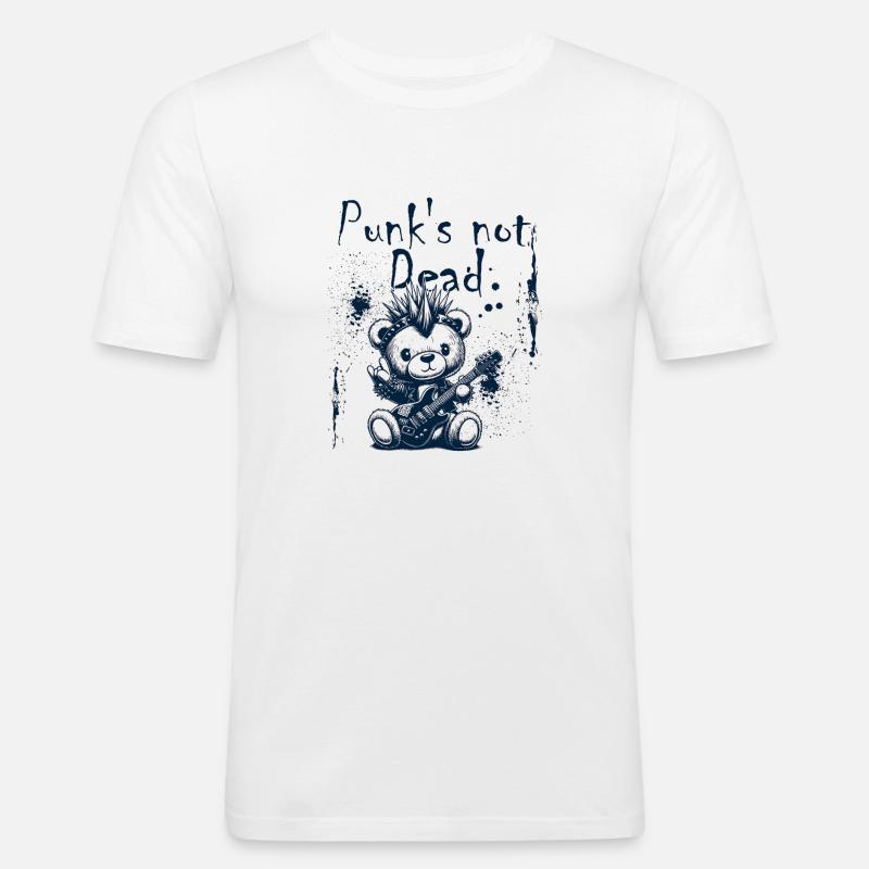 Punk's not Dead Teddy - Männer Slim Fit T-Shirt - Weiß