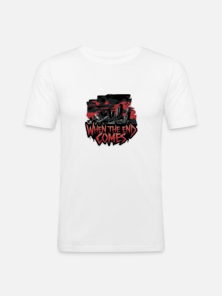 ALS HET EINDE KOMT - Mannen slim fit T-shirt - wit