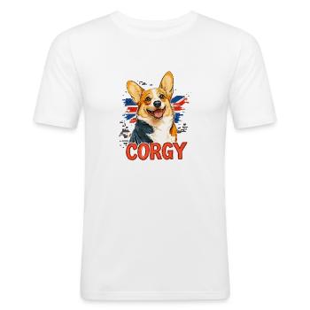 Corgy UK Union Jack Dog - Männer Slim Fit T-Shirt - Weiß - Vorne - Nik (191cm)