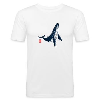 Buckewal mit Kanji Stempel - Männer Slim Fit T-Shirt - Weiß - Vorne - Nik (191cm)