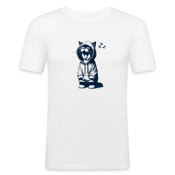 Tired kitty - Men's Slim Fit T-Shirt - white - Front - Nik (191cm)