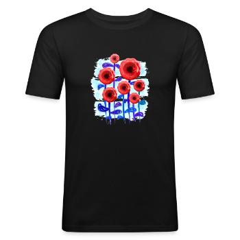 Rote Blumen (Wasserfarben) - Männer Slim Fit T-Shirt - Schwarz - Vorne - Nik (191cm)